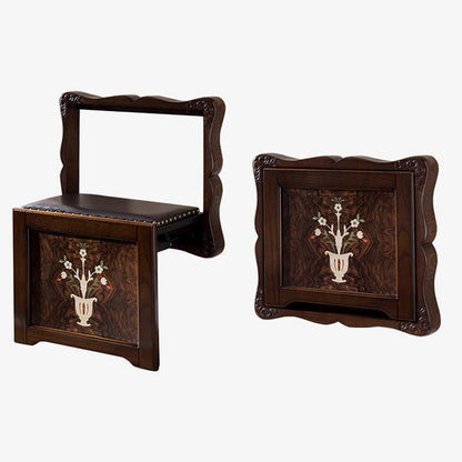 Traditional Vintage Rectangular Solid Wood Sponge Synthetic Leather Footstool Foldable For Hallways