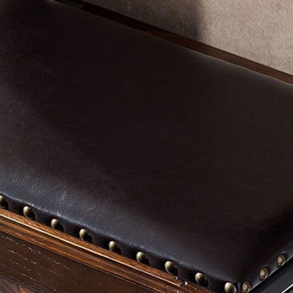 Traditional Vintage Rectangular Solid Wood Sponge Synthetic Leather Footstool Foldable For Hallways