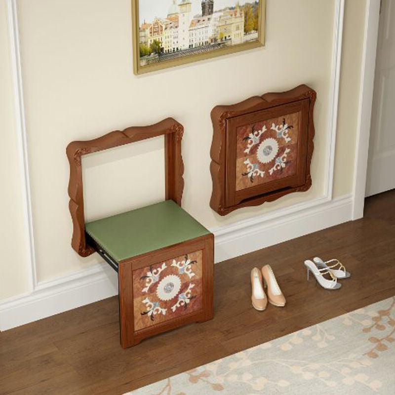 Traditional Vintage Rectangular Solid Wood Sponge Synthetic Leather Footstool Foldable For Hallways