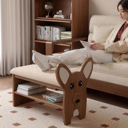 Modern Minimalist Dog-Shaped Solid Wood Teddy Plush Sponge Acrylic Footstool For Hallway