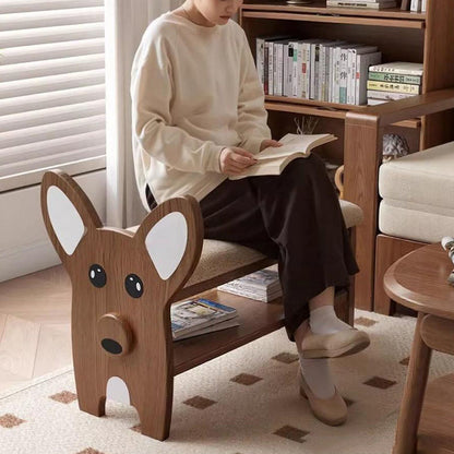 Modern Minimalist Dog-Shaped Solid Wood Teddy Plush Sponge Acrylic Footstool For Hallway