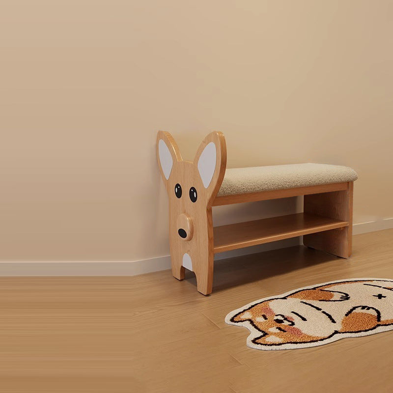 Modern Minimalist Dog-Shaped Solid Wood Teddy Plush Sponge Acrylic Footstool For Hallway
