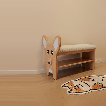 Modern Minimalist Dog-Shaped Solid Wood Teddy Plush Sponge Acrylic Footstool For Hallway