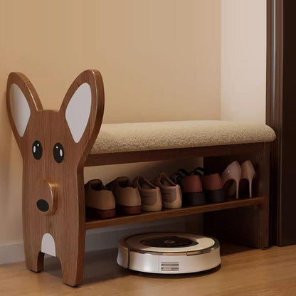 Modern Minimalist Dog-Shaped Solid Wood Teddy Plush Sponge Acrylic Footstool For Hallway