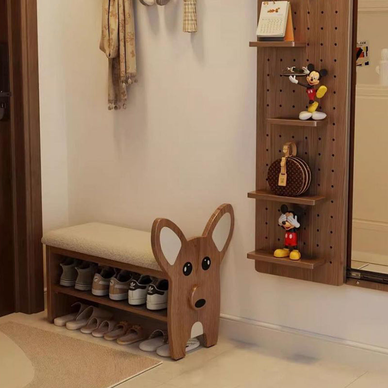 Modern Minimalist Dog-Shaped Solid Wood Teddy Plush Sponge Acrylic Footstool For Hallway