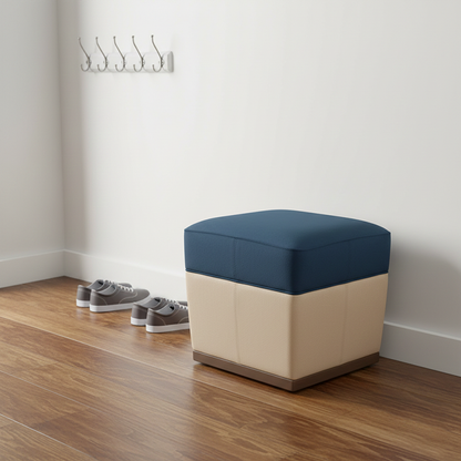 Modern Minimalist Rectangular Solid Wood Multi-Layer Board Microfiber Leather Sponge Footstool For Hallway