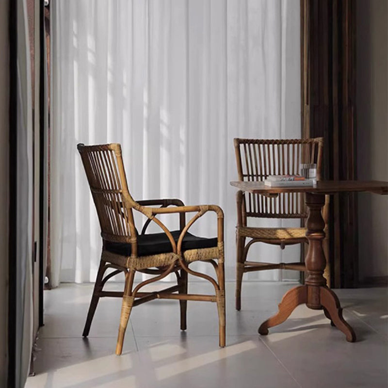 Traditional Vintage Curved Fabric Rattan Sponge Dining Chair Backrest Armrest For Dining Room