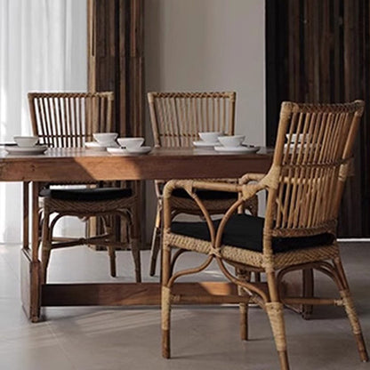 Traditional Vintage Curved Fabric Rattan Sponge Dining Chair Backrest Armrest For Dining Room