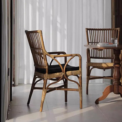 Traditional Vintage Curved Fabric Rattan Sponge Dining Chair Backrest Armrest For Dining Room