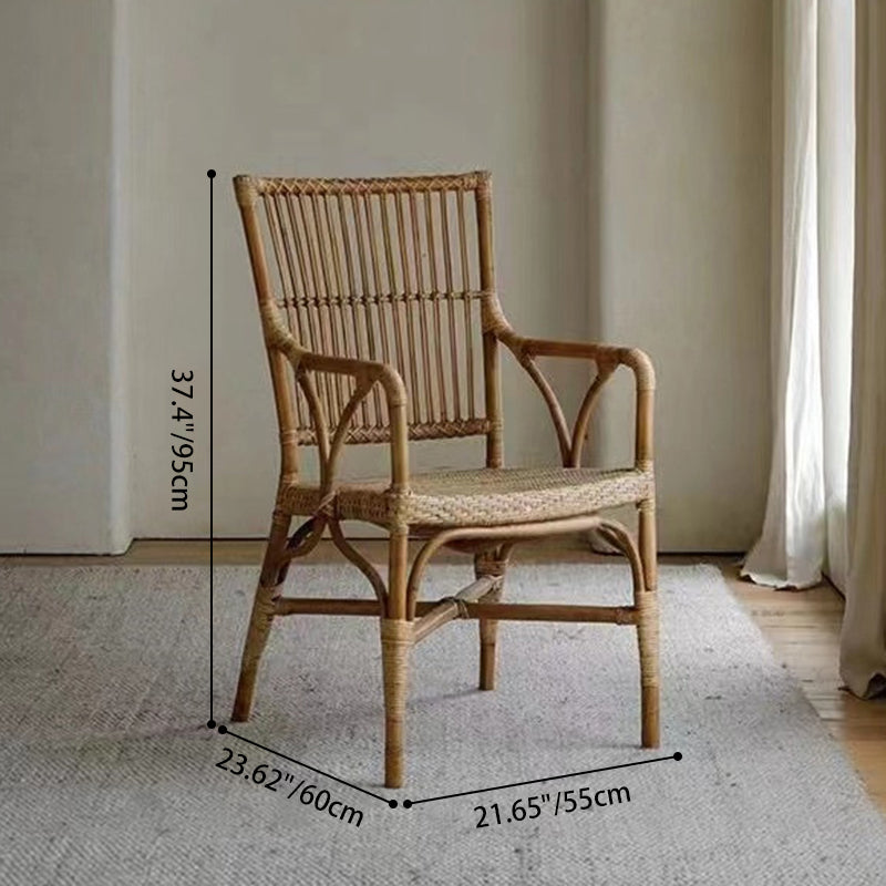 Traditional Vintage Curved Fabric Rattan Sponge Dining Chair Backrest Armrest For Dining Room