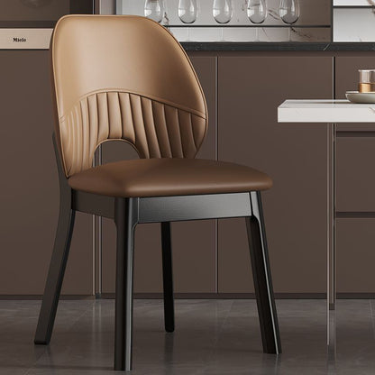 Modern Minimalist Curved Cat-Scratch-Resistant Leather Sponge Solid Wood Dining Chair Backrest For Dining Room