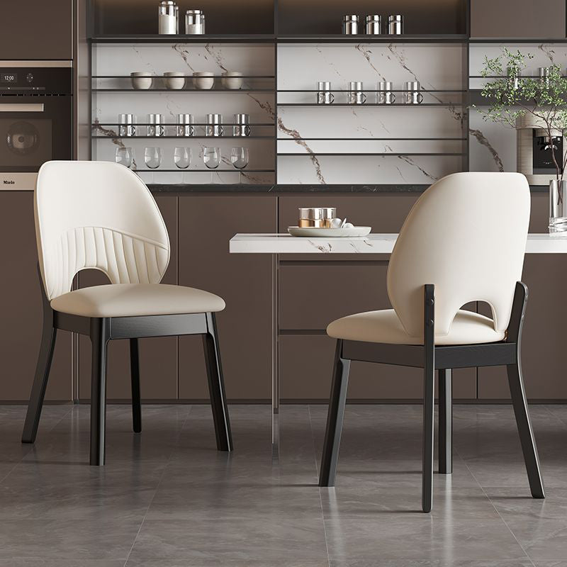 Modern Minimalist Curved Cat-Scratch-Resistant Leather Sponge Solid Wood Dining Chair Backrest For Dining Room