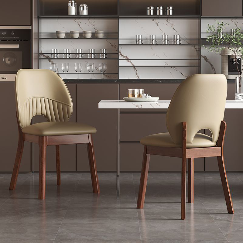 Modern Minimalist Curved Cat-Scratch-Resistant Leather Sponge Solid Wood Dining Chair Backrest For Dining Room