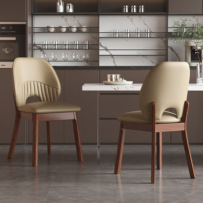 Modern Minimalist Curved Cat-Scratch-Resistant Leather Sponge Solid Wood Dining Chair Backrest For Dining Room