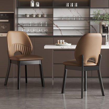 Modern Minimalist Curved Cat-Scratch-Resistant Leather Sponge Solid Wood Dining Chair Backrest For Dining Room