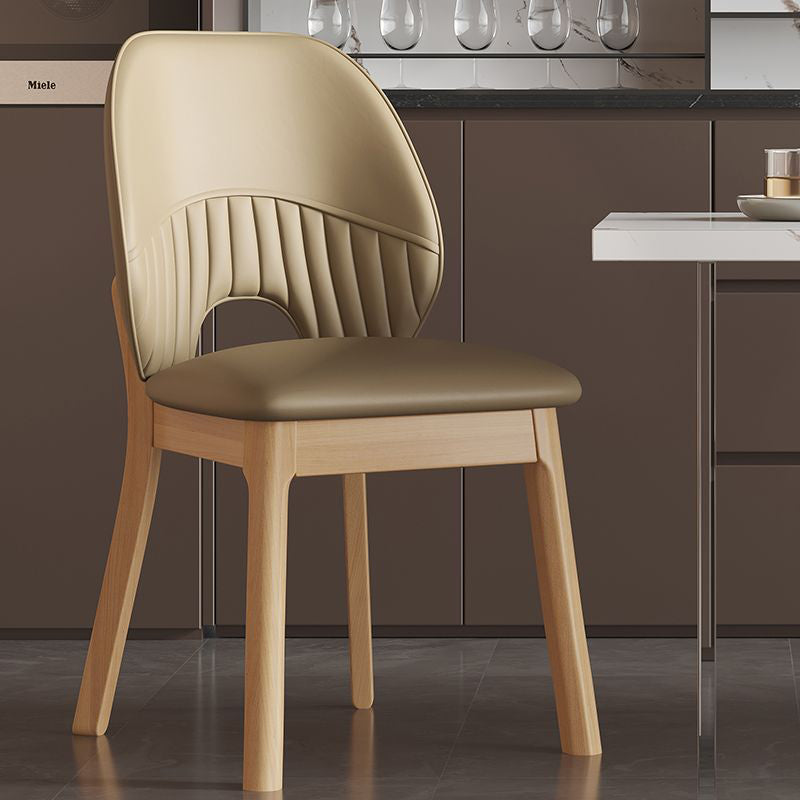 Modern Minimalist Curved Cat-Scratch-Resistant Leather Sponge Solid Wood Dining Chair Backrest For Dining Room