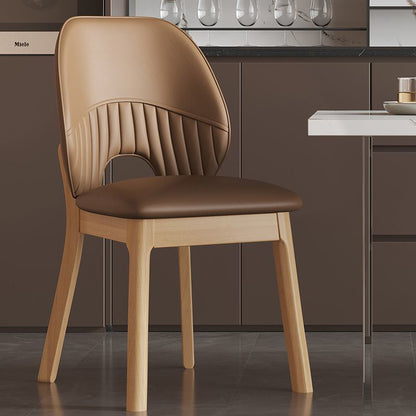 Modern Minimalist Curved Cat-Scratch-Resistant Leather Sponge Solid Wood Dining Chair Backrest For Dining Room