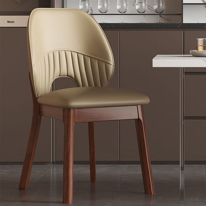 Modern Minimalist Curved Cat-Scratch-Resistant Leather Sponge Solid Wood Dining Chair Backrest For Dining Room