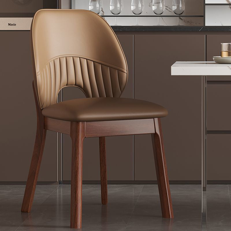 Modern Minimalist Curved Cat-Scratch-Resistant Leather Sponge Solid Wood Dining Chair Backrest For Dining Room