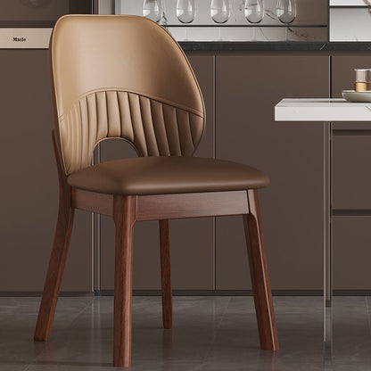 Modern Minimalist Curved Cat-Scratch-Resistant Leather Sponge Solid Wood Dining Chair Backrest For Dining Room
