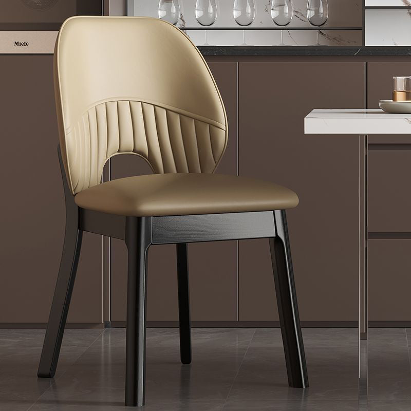 Modern Minimalist Curved Cat-Scratch-Resistant Leather Sponge Solid Wood Dining Chair Backrest For Dining Room