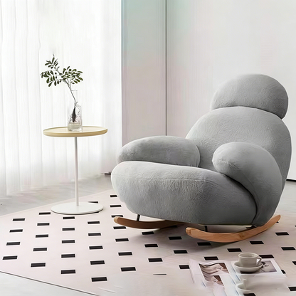 Modern Minimalist Curved Sherpa Fabric Solid Wood Rocking Chair Backrest Armrest For Living Room