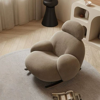 Modern Minimalist Curved Sherpa Fabric Solid Wood Rocking Chair Backrest Armrest For Living Room