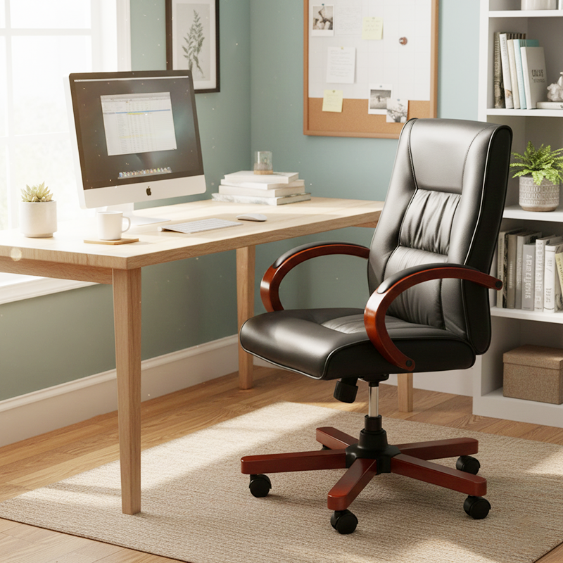 Modern Minimalist Curved PU Leather Sponge Solid Wood Nylon Desk Chair Backrest Armrest For Home Office
