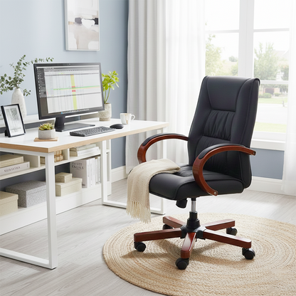 Modern Minimalist Curved PU Leather Sponge Solid Wood Nylon Desk Chair Backrest Armrest For Home Office