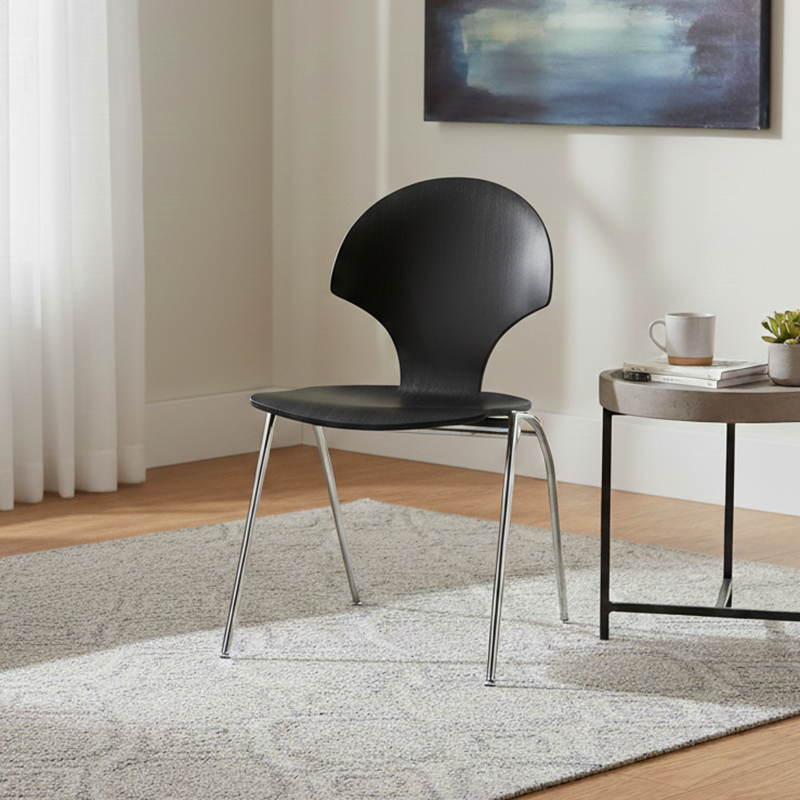 Modern Minimalist Curved Solid Wood Multi-layer Panel Stainless Steel Lounge Chair Backrest For Living Room