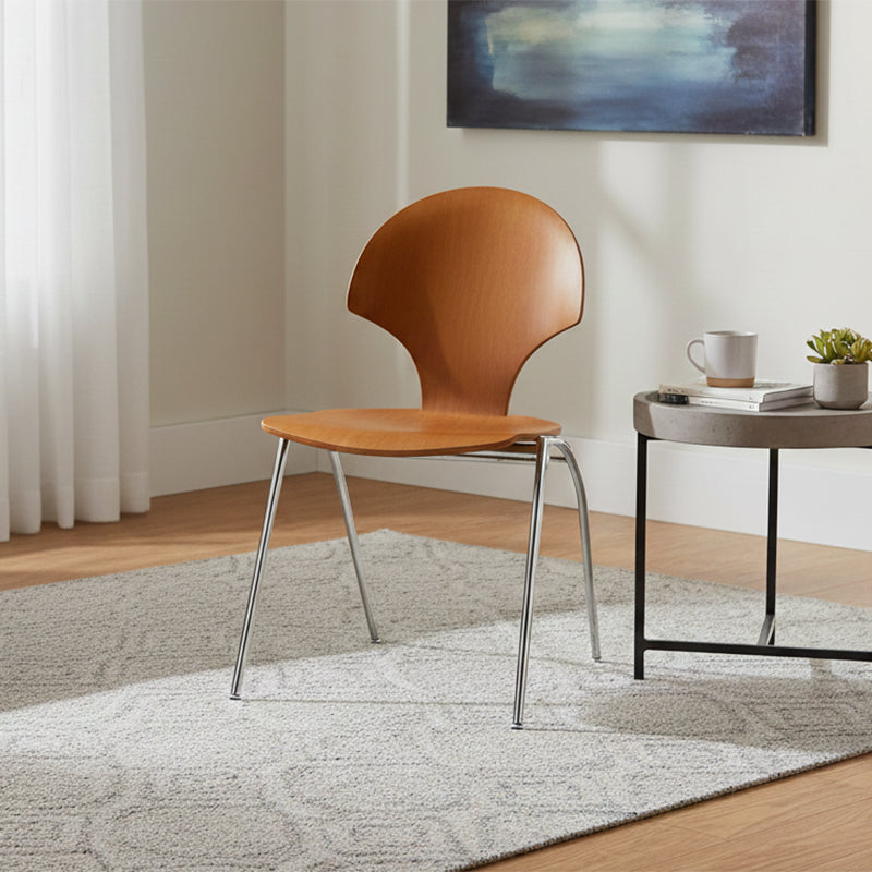 Modern Minimalist Curved Solid Wood Multi-layer Panel Stainless Steel Lounge Chair Backrest For Living Room
