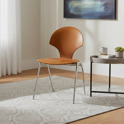 Modern Minimalist Curved Solid Wood Multi-layer Panel Stainless Steel Lounge Chair Backrest For Living Room