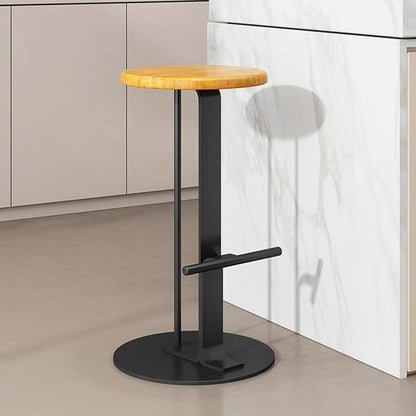 Modern Minimalist Round Solid Wood Iron Bar Stool For Dining Room