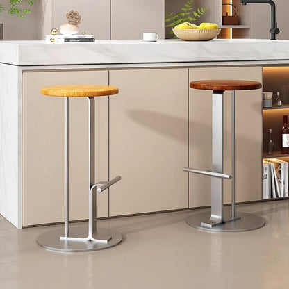 Modern Minimalist Round Solid Wood Iron Bar Stool For Dining Room