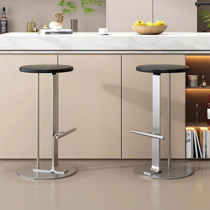 Modern Minimalist Round Solid Wood Iron Bar Stool For Dining Room