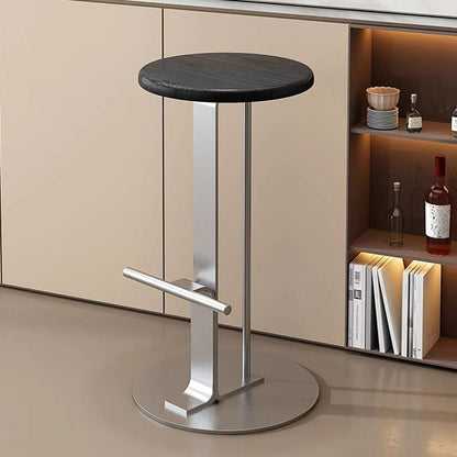Modern Minimalist Round Solid Wood Iron Bar Stool For Dining Room