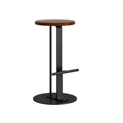 Modern Minimalist Round Solid Wood Iron Bar Stool For Dining Room