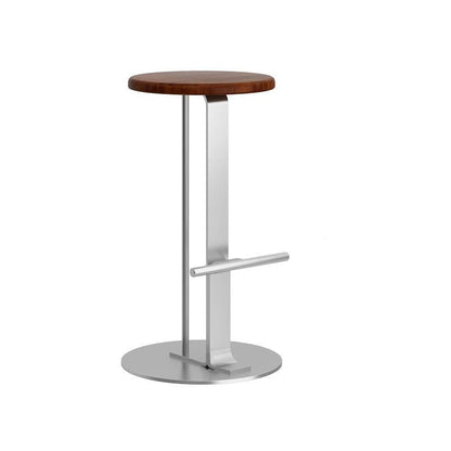 Modern Minimalist Round Solid Wood Iron Bar Stool For Dining Room