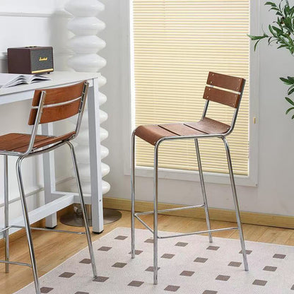 Modern Minimalist Rectangular Bar Stool - Solid Wood Multi-layer Board, Sleek Metal Frame: Durable Finish & Stable Support For Kitchen And Dining Room