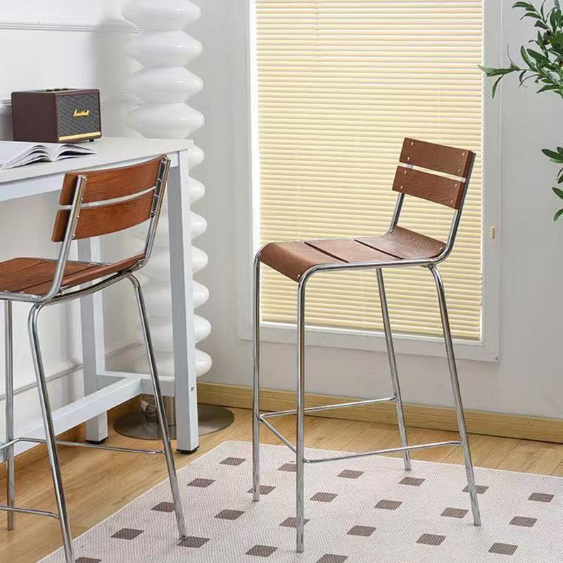 Modern Minimalist Rectangular Bar Stool - Solid Wood Multi-layer Board, Sleek Metal Frame: Durable Finish & Stable Support For Kitchen And Dining Room