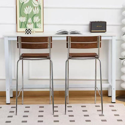 Modern Minimalist Rectangular Bar Stool - Solid Wood Multi-layer Board, Sleek Metal Frame: Durable Finish & Stable Support For Kitchen And Dining Room