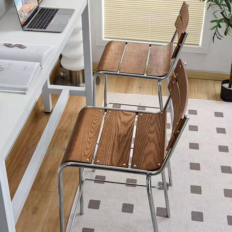 Modern Minimalist Rectangular Bar Stool - Solid Wood Multi-layer Board, Sleek Metal Frame: Durable Finish & Stable Support For Kitchen And Dining Room