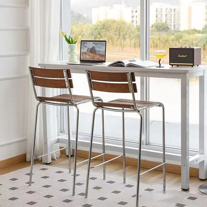 Modern Minimalist Rectangular Bar Stool - Solid Wood Multi-layer Board, Sleek Metal Frame: Durable Finish & Stable Support For Kitchen And Dining Room