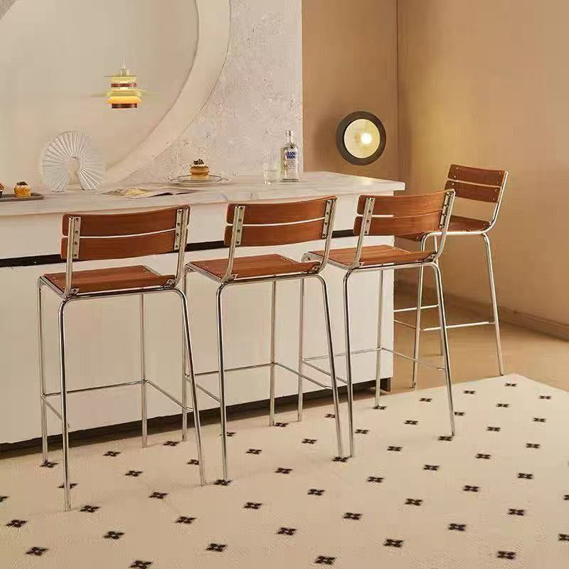 Modern Minimalist Rectangular Bar Stool - Solid Wood Multi-layer Board, Sleek Metal Frame: Durable Finish & Stable Support For Kitchen And Dining Room