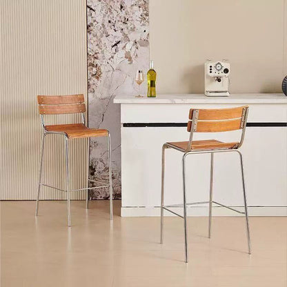 Modern Minimalist Rectangular Bar Stool - Solid Wood Multi-layer Board, Sleek Metal Frame: Durable Finish & Stable Support For Kitchen And Dining Room