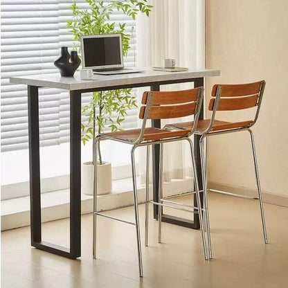 Modern Minimalist Rectangular Bar Stool - Solid Wood Multi-layer Board, Sleek Metal Frame: Durable Finish & Stable Support For Kitchen And Dining Room