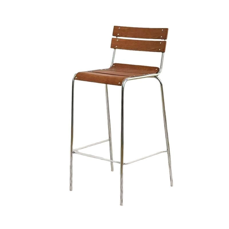 Modern Minimalist Rectangular Bar Stool - Solid Wood Multi-layer Board, Sleek Metal Frame: Durable Finish & Stable Support For Kitchen And Dining Room