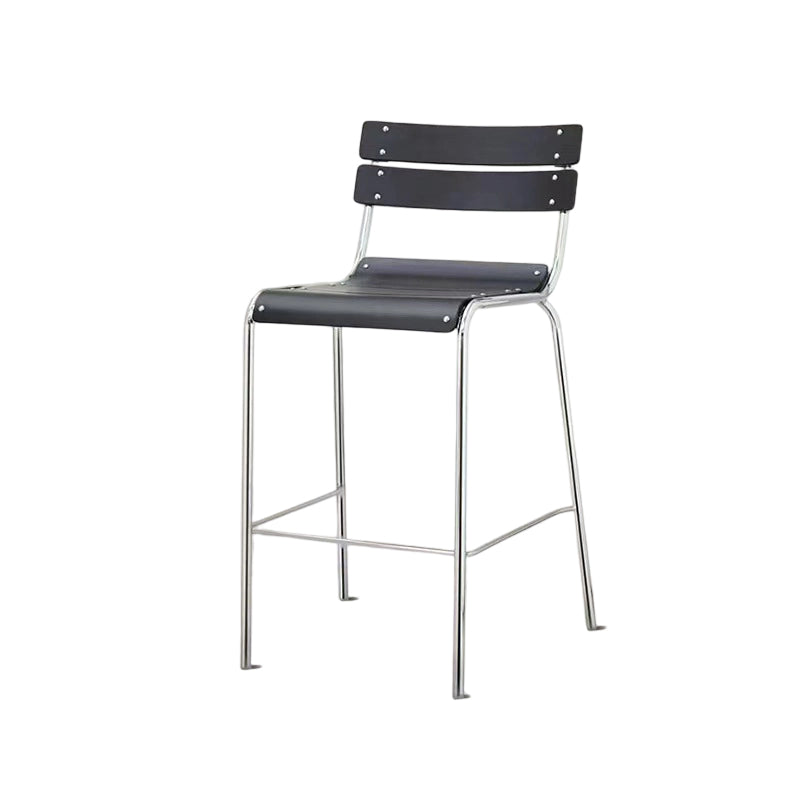 Modern Minimalist Rectangular Bar Stool - Solid Wood Multi-layer Board, Sleek Metal Frame: Durable Finish & Stable Support For Kitchen And Dining Room