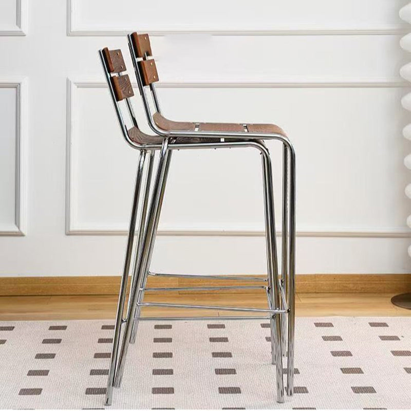 Modern Minimalist Rectangular Bar Stool - Solid Wood Multi-layer Board, Sleek Metal Frame: Durable Finish & Stable Support For Kitchen And Dining Room