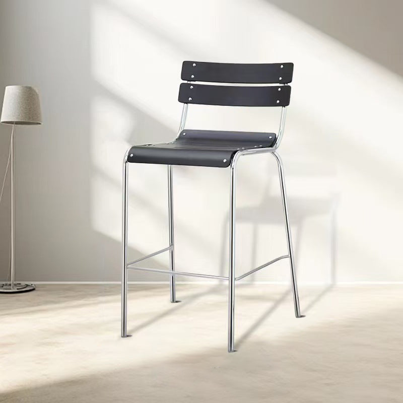 Modern Minimalist Rectangular Bar Stool - Solid Wood Multi-layer Board, Sleek Metal Frame: Durable Finish & Stable Support For Kitchen And Dining Room